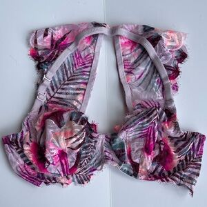 Victoria’s Secret PINK 34D Logo Unlined Racerback Bra Floral Lace Neon